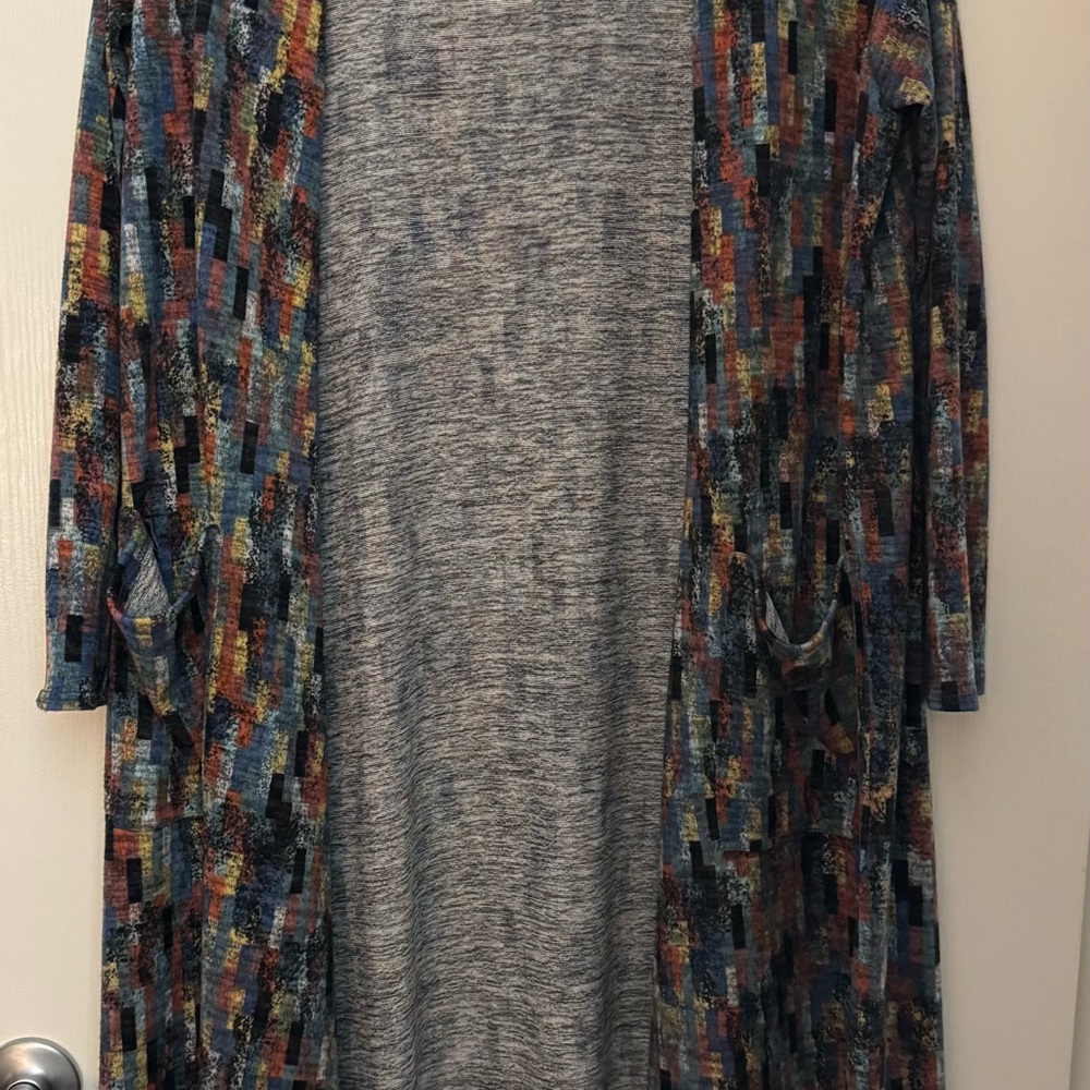 GENTLY USED Lularoe Sarah Multicolor Patterned Long Cardigan